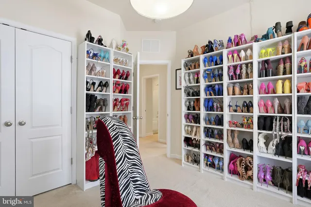 a room with a book shelf and a closet