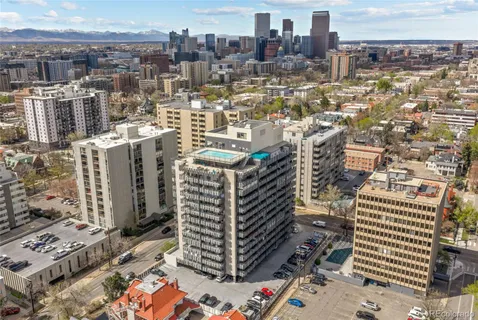 a city view with tall buildings