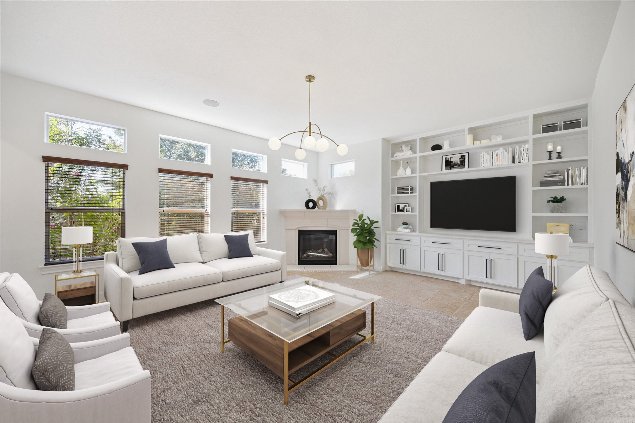 7211 Diamond Falls Lane Spring, TX 77389 - Photo 12 of 29 Expansive living area with abundant natural light and custom cabinetry. This picture is virtually staged