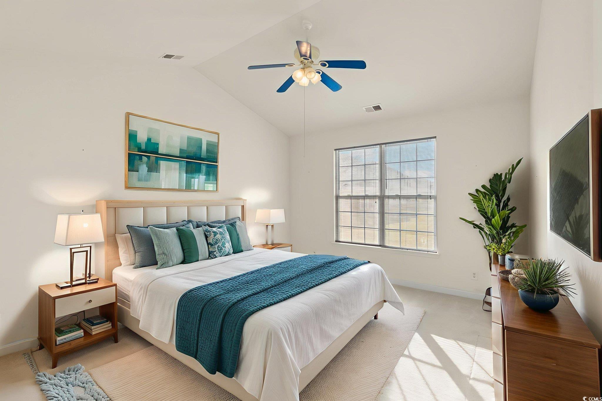 875 Brookline Drive Myrtle Beach, SC 29579 - Photo 19 of 40 Bedroom with lofted ceiling and a ceiling fan