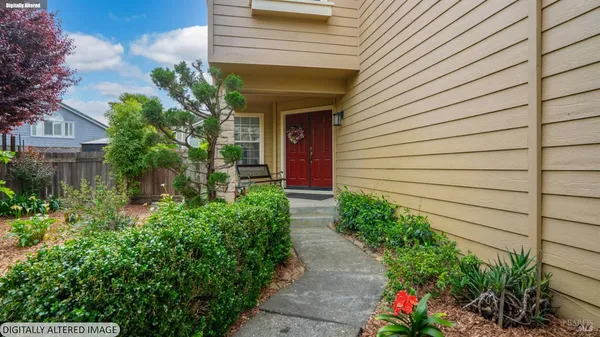a view of a pathway with a house