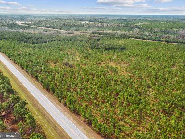 a view of a field with an ocean view