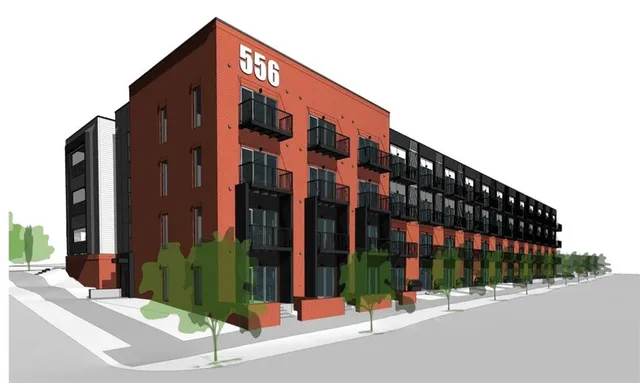 a view of a building along the street