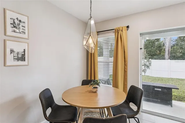 a workspace with furniture and a window