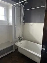 a bathroom with a bath tub and a shower