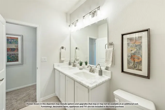 a bathroom with a sink mirror and vanity