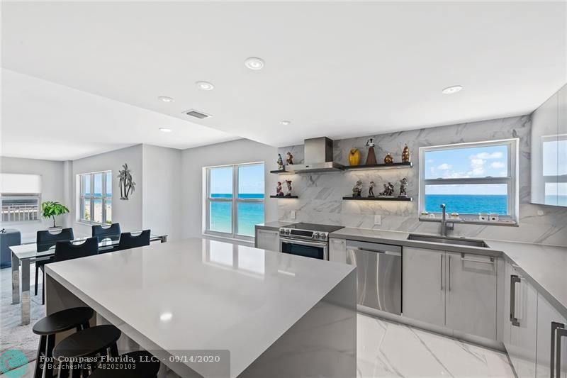 Kitchen with direct ocean views