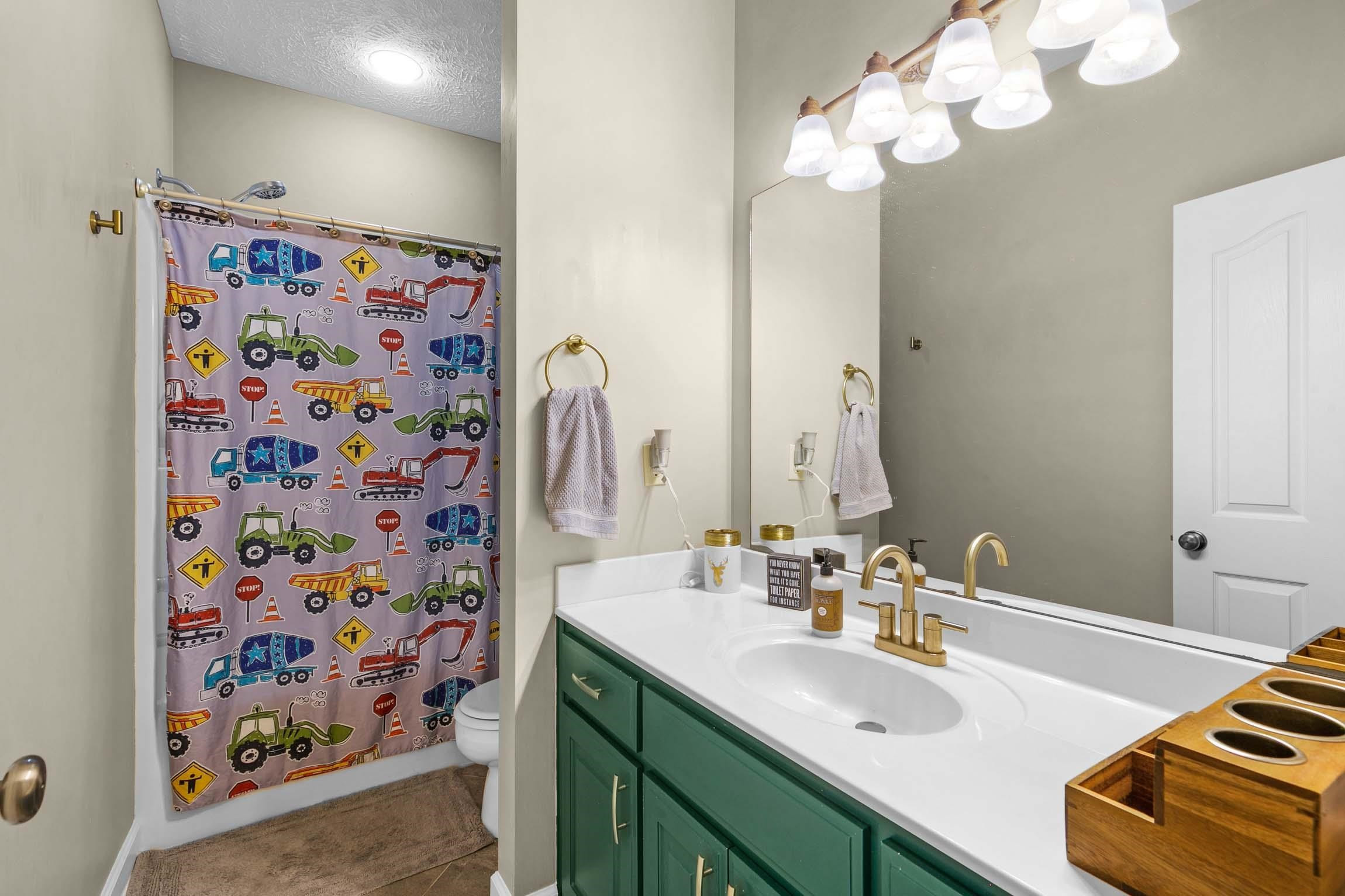 335 Booth Loop Henderson, TN 38340 - Photo 16 of 20 a bathroom with a sink a mirror and a shower curtain