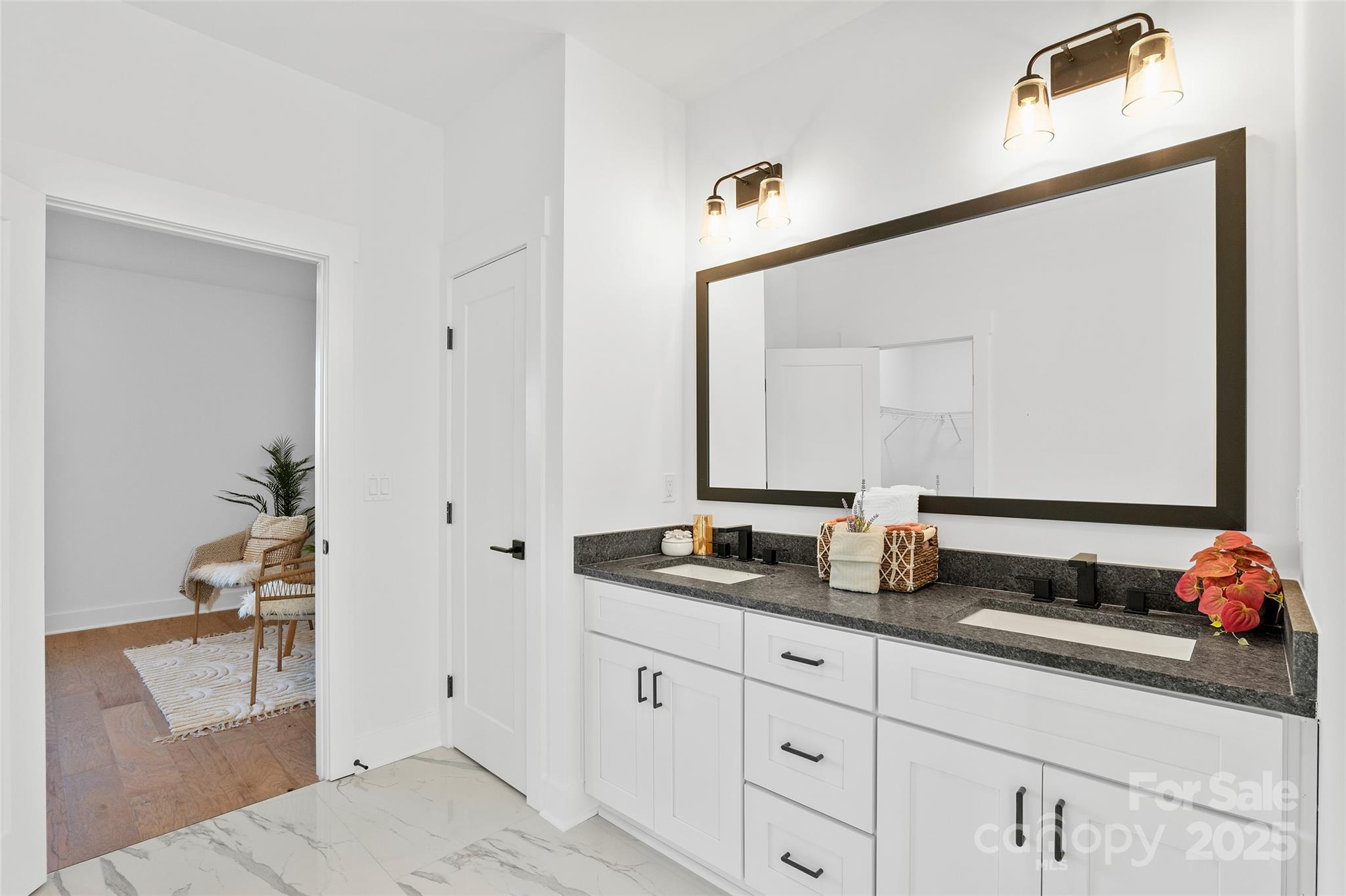 872 Newfound Road Canton, NC 28716 - Photo 25 of 44 a bathroom with a double vanity sink and a mirror