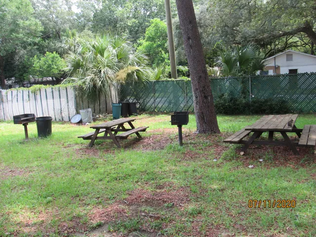 a view of a park with slide