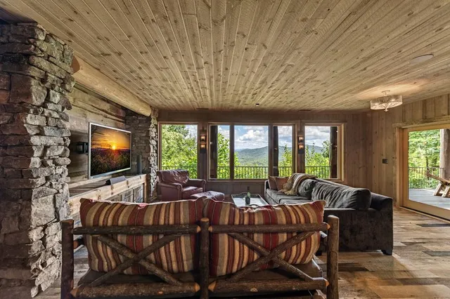 a view of balcony with furniture