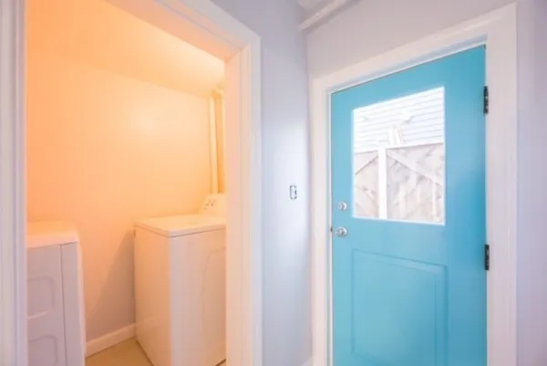 a bathroom with a bathtub