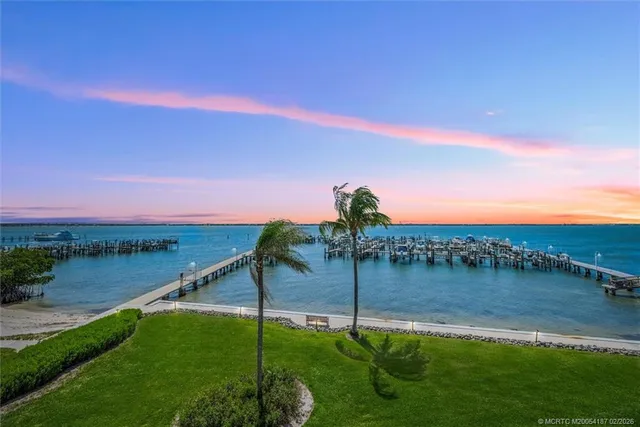 a lake view with a yard