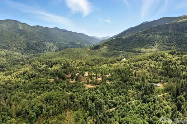 a view of a mountain range with lush green forest