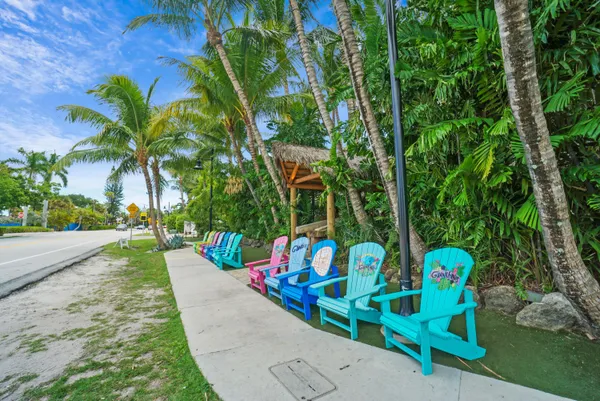 an outdoor space with furniture