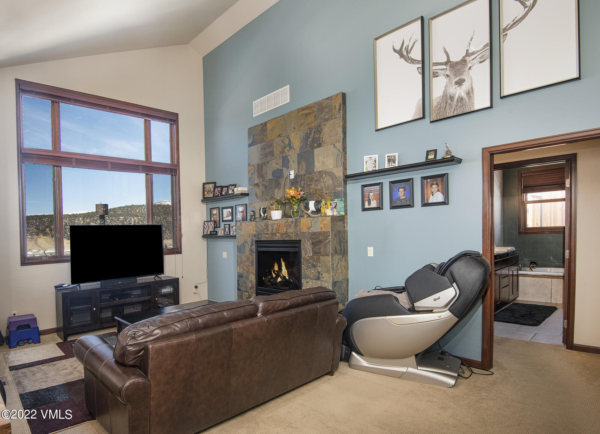 213 Bluffs Drive Eagle, CO 81631 - Photo 3 of 35 a living room with furniture a fireplace and a flat screen tv