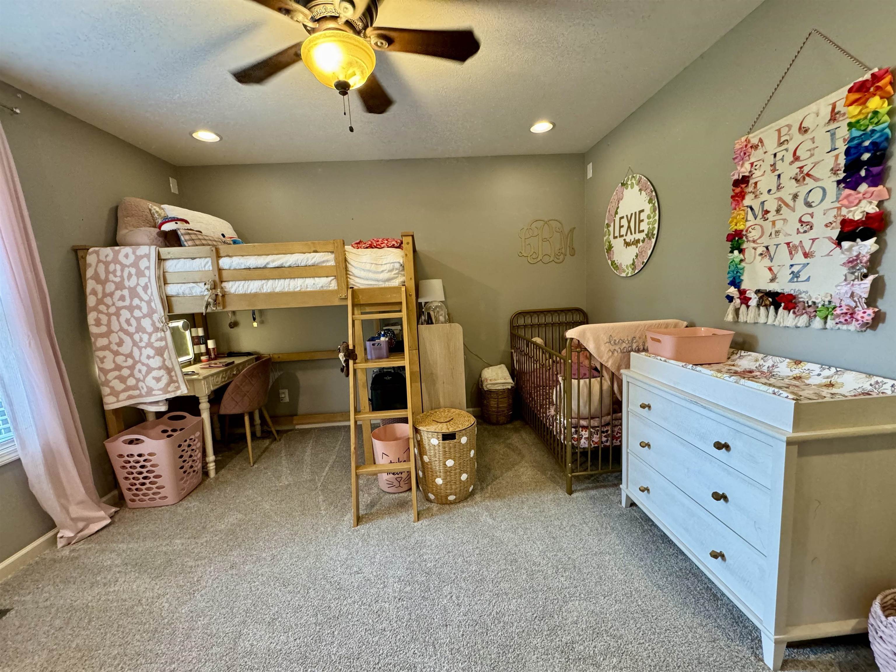 40 Foxtrot Road Adamsville, TN 38310 - Photo 26 of 39 Carpeted bedroom with baseboards, a textured ceiling, recessed lighting, and a ceiling fan