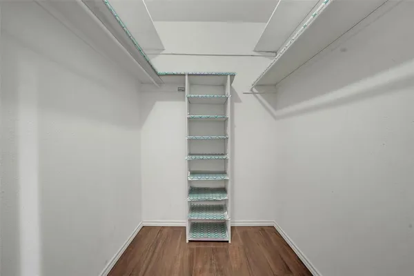 a view of walk in closet with empty racks