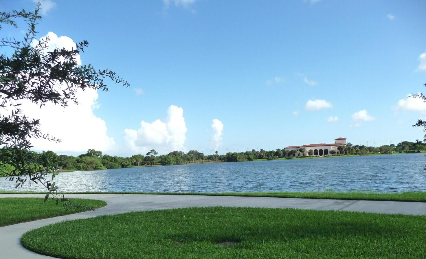 a view of a lake and a yard