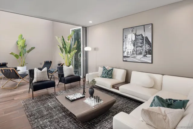 swimming pool view with a seating space