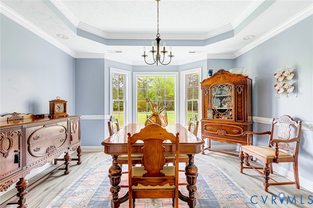 5629 West Quaker Road Disputanta, VA 23842 - Photo 13 of 43 Dining Room with Tray Ceiling, a chandelier, light
