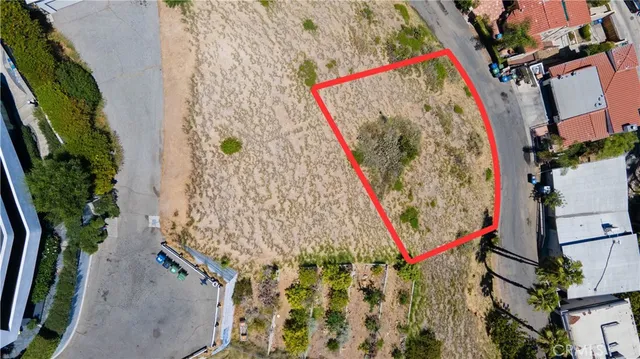 an aerial view of a backyard