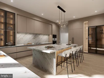 a kitchen with stainless steel appliances granite countertop a sink a stove a refrigerator and island with wooden floor