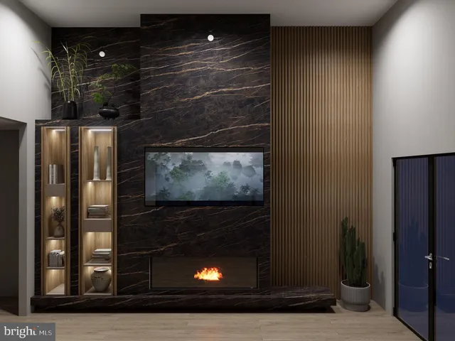 a room view with a fireplace