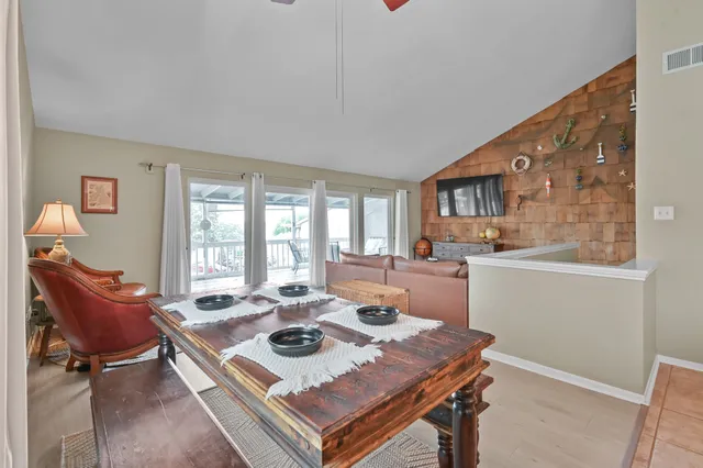 a living room with a couch and a table