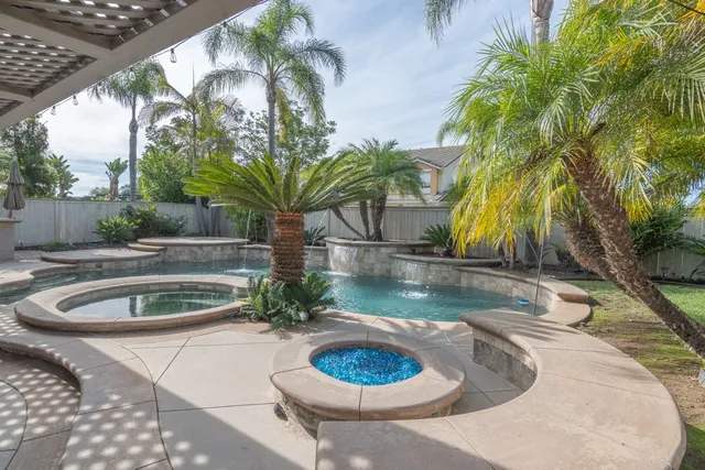 a backyard of a house with outdoor seating