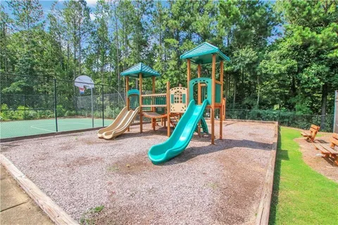 a view of a park with slide