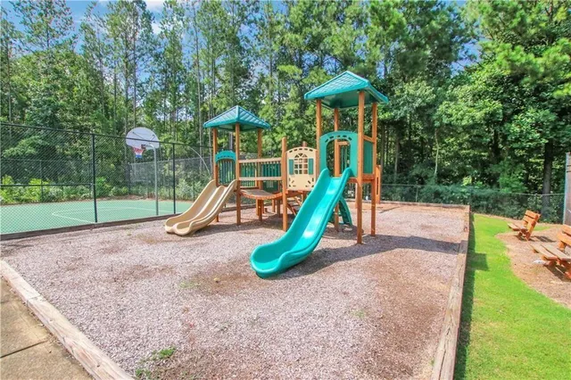 a view of a park with slide