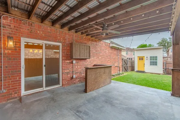 a view of a porch with furniture