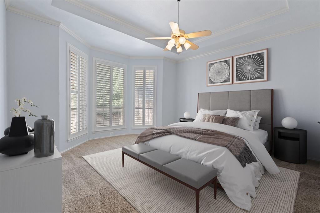 4 Brookway Court Mansfield, TX 76063 - Photo 18 of 38 a spacious bedroom with a bed and a couch