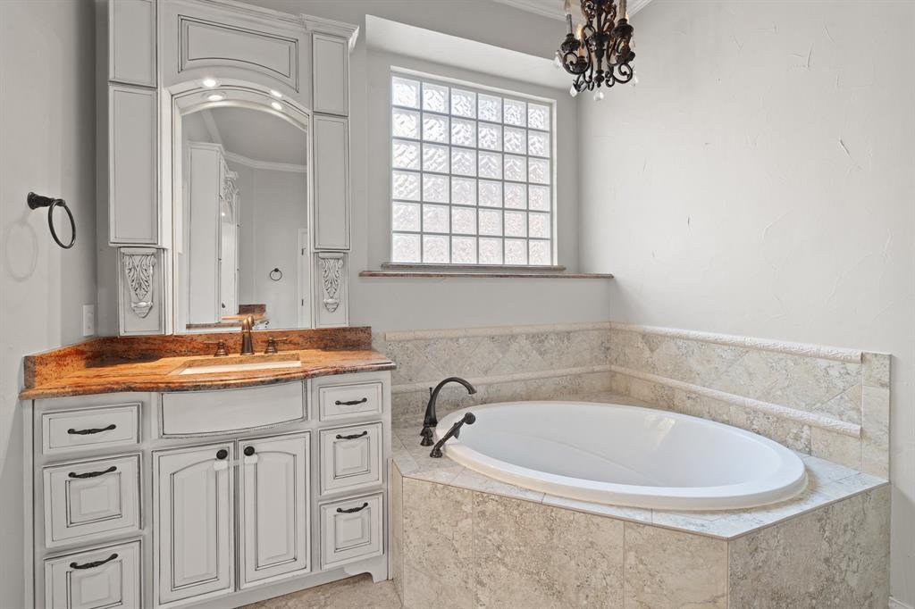 4 Brookway Court Mansfield, TX 76063 - Photo 21 of 38 a bath room with a sink and a mirror