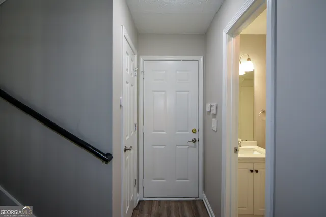 a bathroom with a mirror