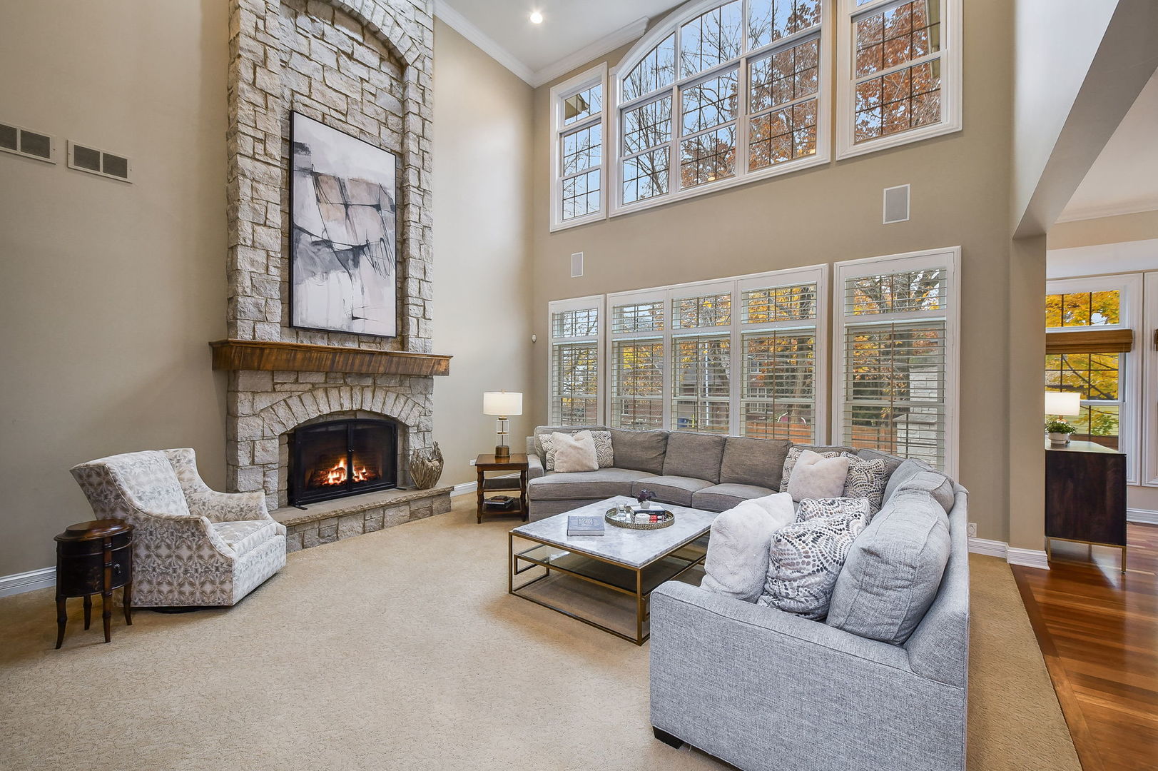 821 Wellner Road Naperville, IL 60540 - Photo 3 of 56 a living room with furniture and a fireplace