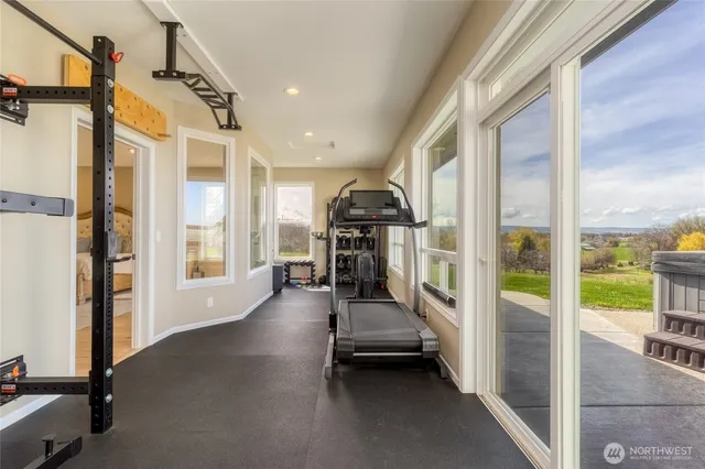 a view of a porch with furniture