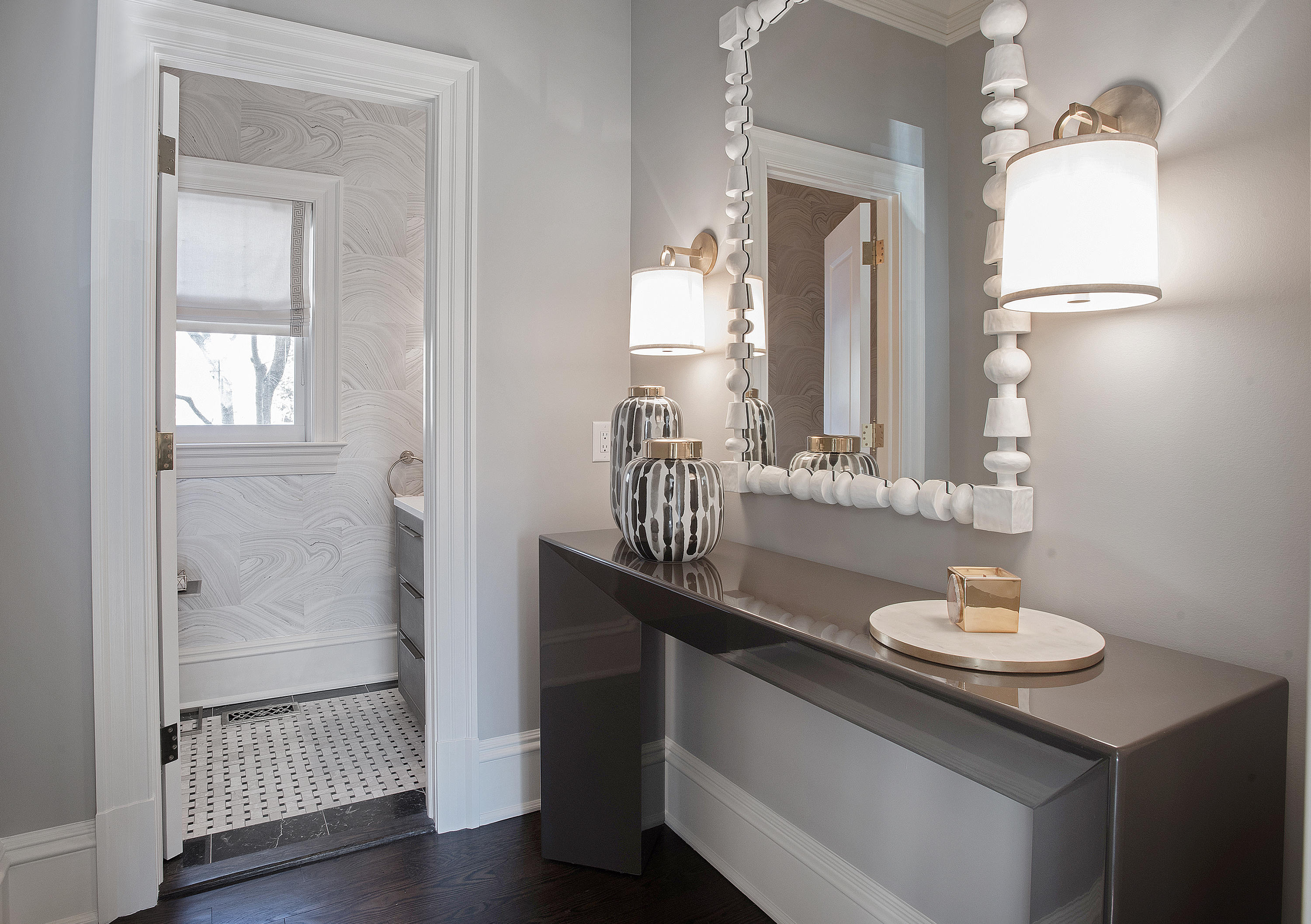 1629 Ponus Ridge Road New Canaan, CT 06840 - Photo 11 of 51 a bathroom with a sink a light fixture and a mirror