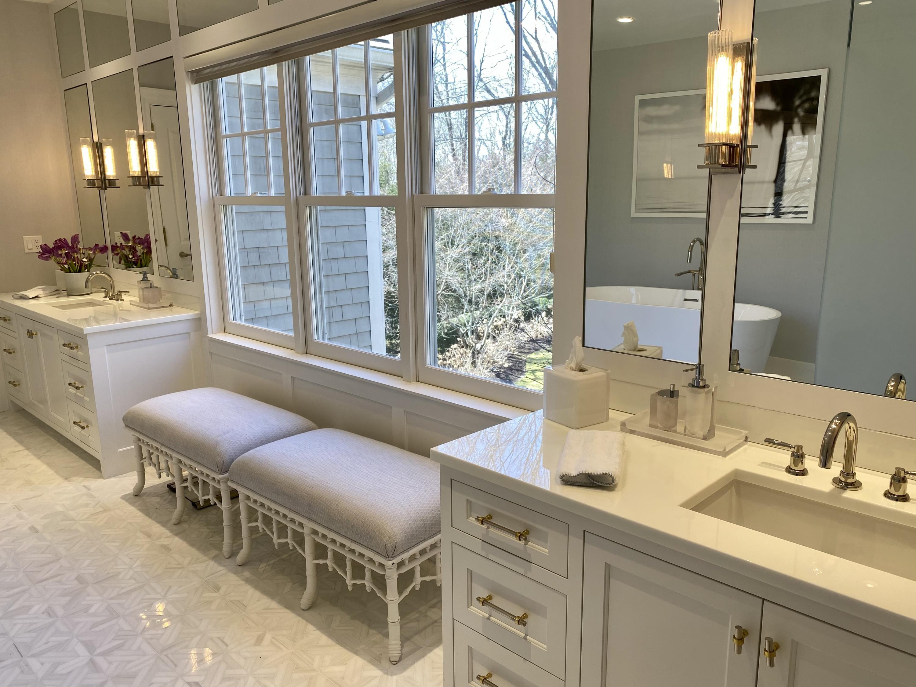 1629 Ponus Ridge Road New Canaan, CT 06840 - Photo 29 of 51 a bathroom with a granite countertop sink and a window