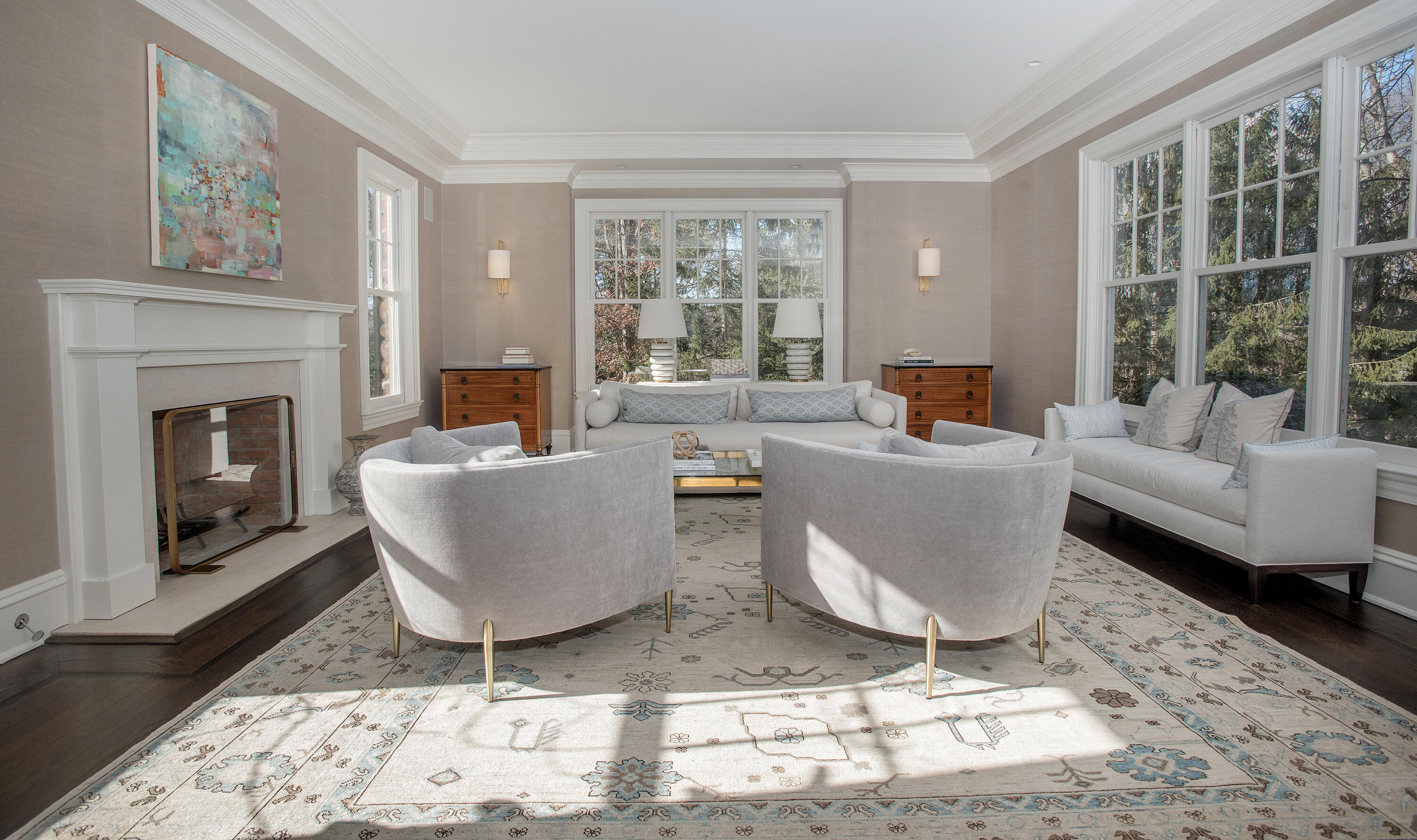 1629 Ponus Ridge Road New Canaan, CT 06840 - Photo 8 of 51 a living room with furniture and a fireplace