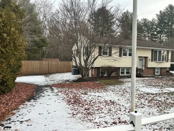 a view of a white house that has a tree in front of it