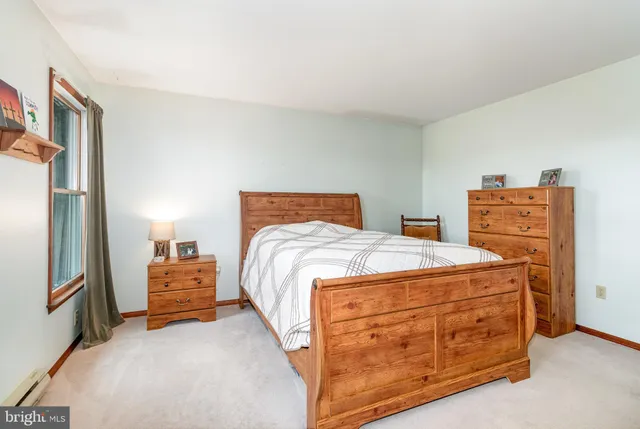 a bedroom with a bed and furniture