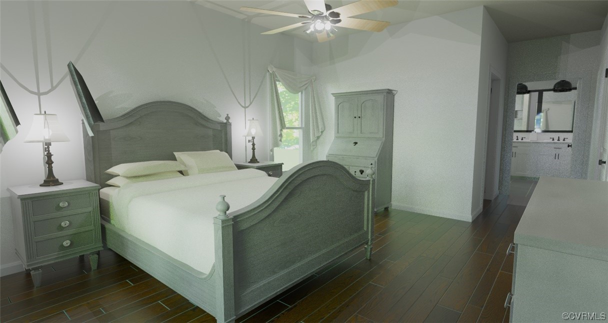 0 New Line Road Gum Spring, VA 23065 - Photo 9 of 14 a bedroom with a bed and a chandelier