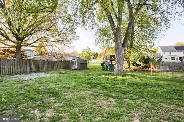 a view of a backyard with large trees