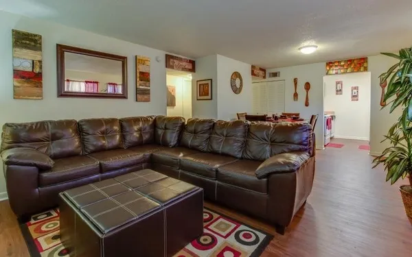 a living room with furniture and a couch
