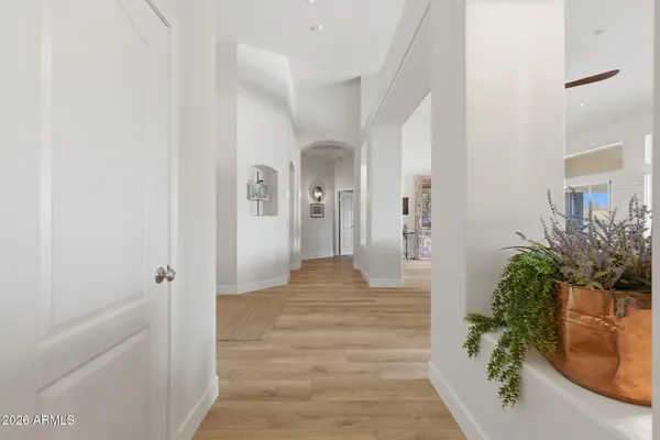 view of a hallway with potted plants
