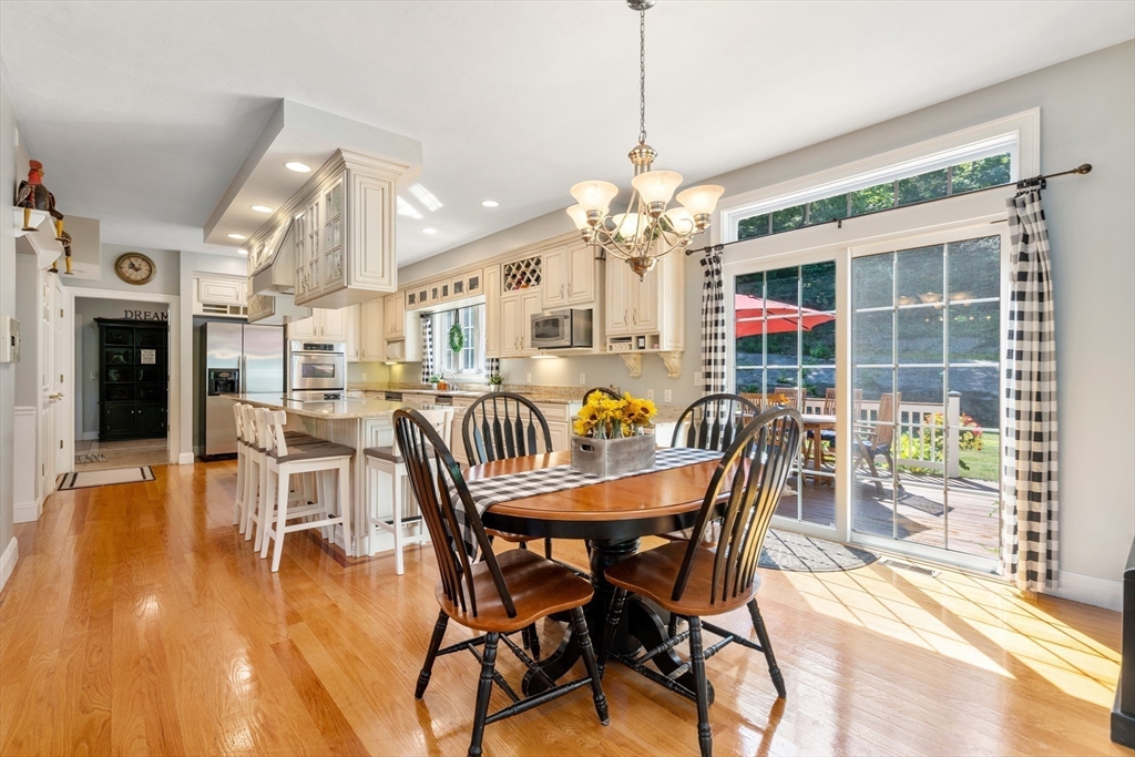 400 New Boston Road Sturbridge, MA 01566 - Photo 18 of 42 a dining room with furniture a chandelier and wooden floor