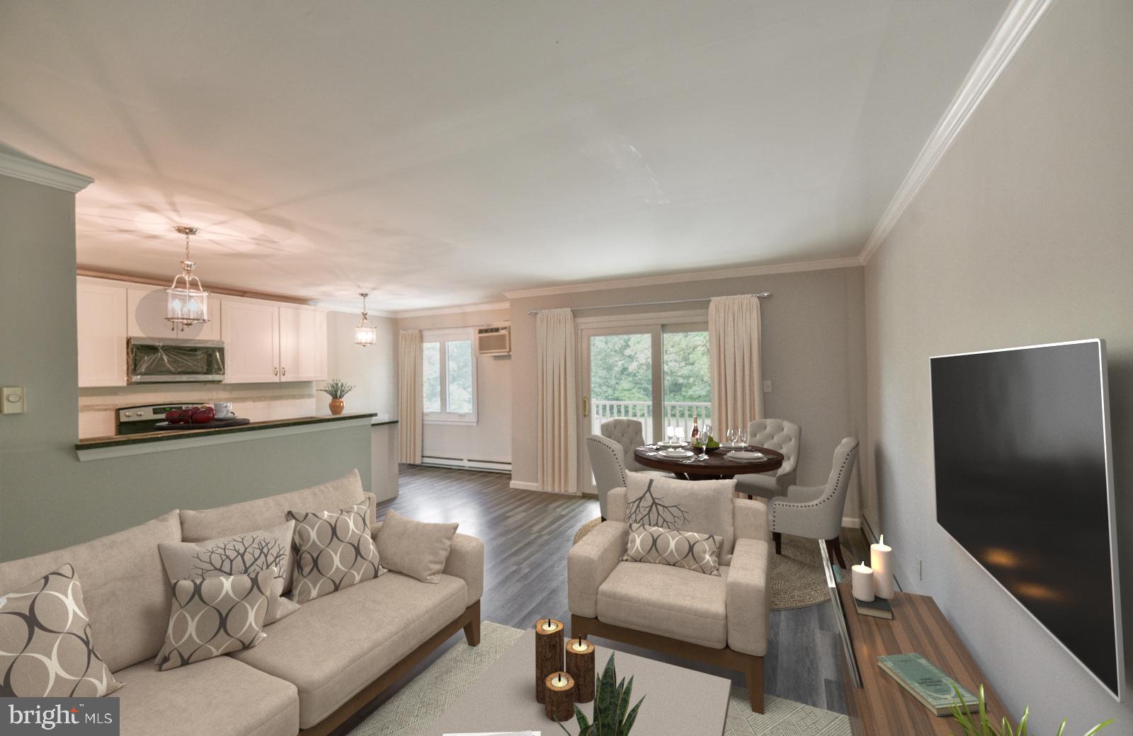 200 Campbell Circle, Unit E7 Downingtown, PA 19335 - Photo 5 of 28 Virtually Staged Living Room with Slider to Balcon