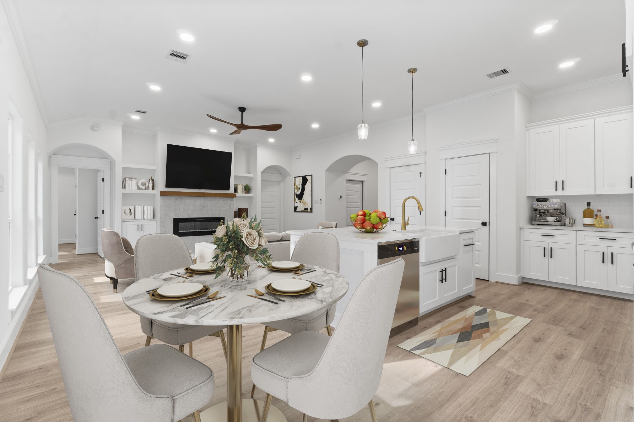 241 Clear Springs Trinity, TX 75862 - Photo 8 of 46 a view of a dining room and livingroom with furniture wooden floor a chandelier